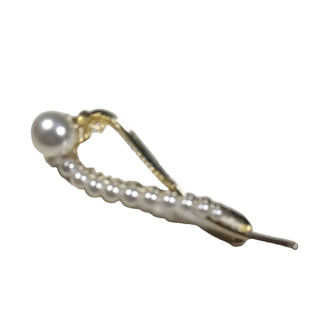 Faux Pearl Hair Barrette Clip Clasp Gold Tone Unique Modern Design